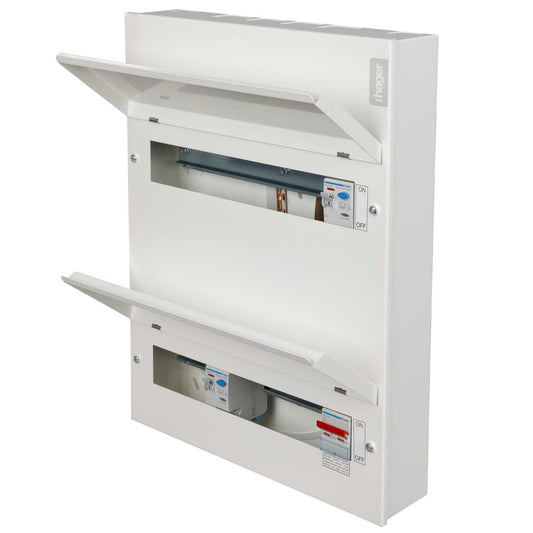 Hager 12 + 14 Dual Row Dual 100A RCD High Integrity Metal Clad Consumer Unit