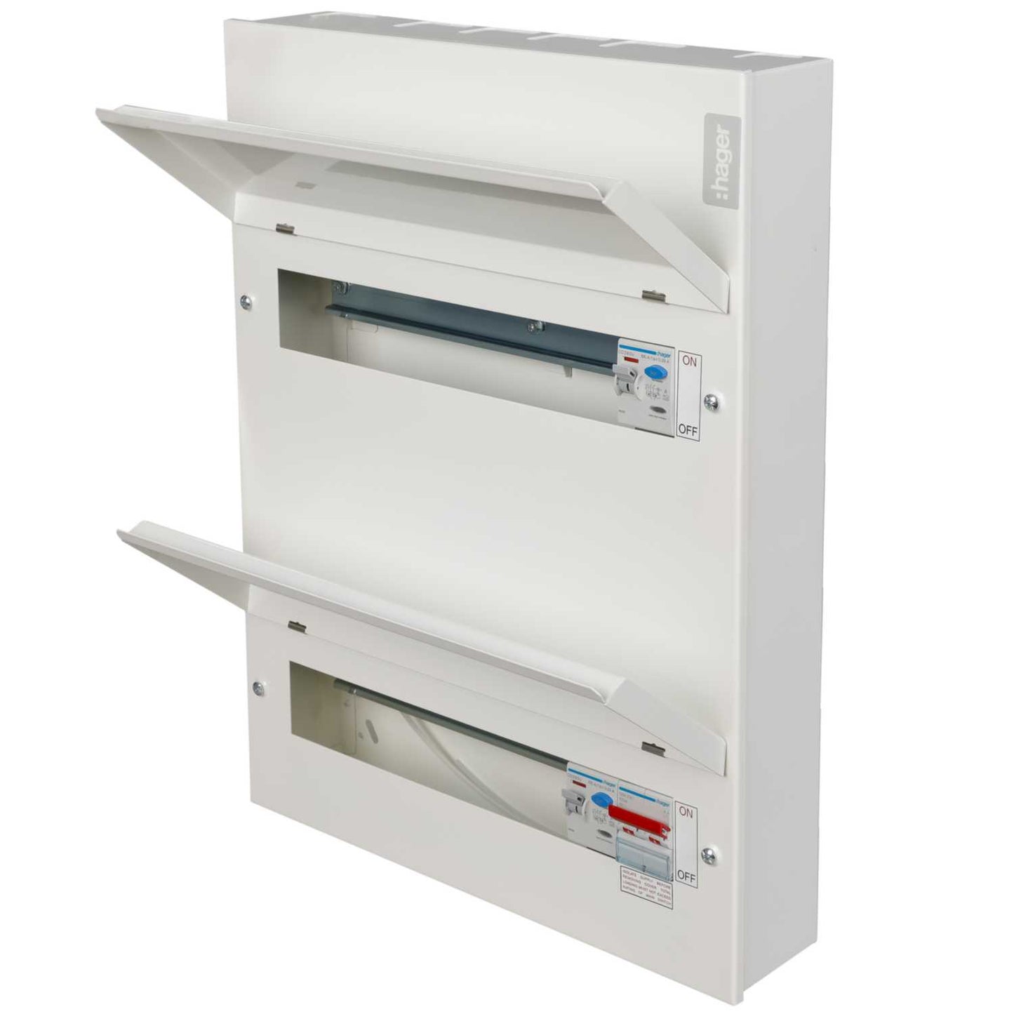 Hager 12 + 14 Dual Row Dual 100A RCD Split Load Metal Clad Consumer Unit
