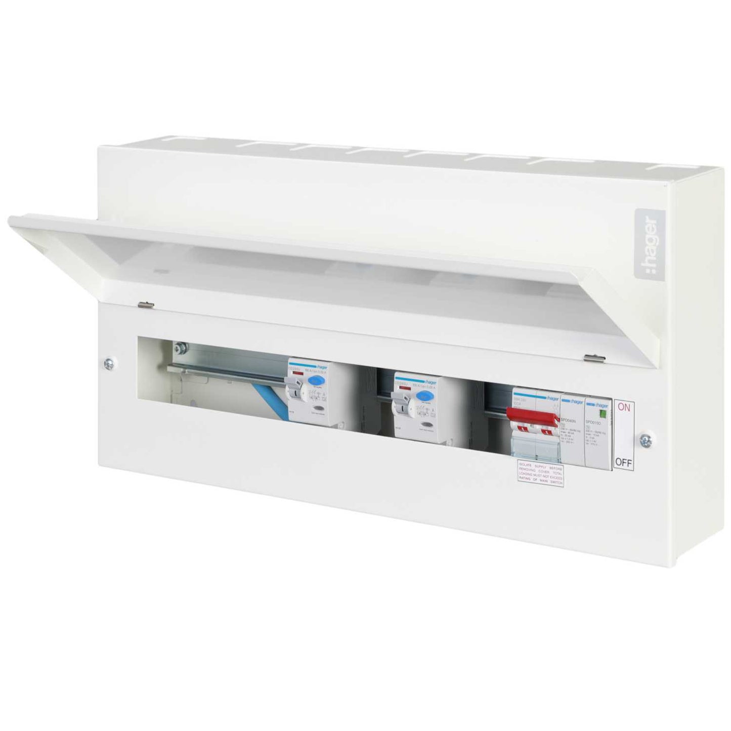 Hager 14 Way Dual RCD Configurable High Integrity Metal Clad Consumer Unit with SPD