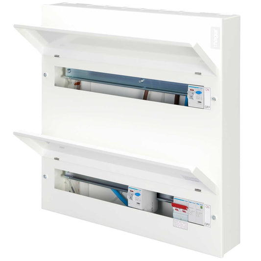 Hager 16 + 20 Dual Row Dual 100A RCD High Integrity Metal Clad Consumer Unit with SPD