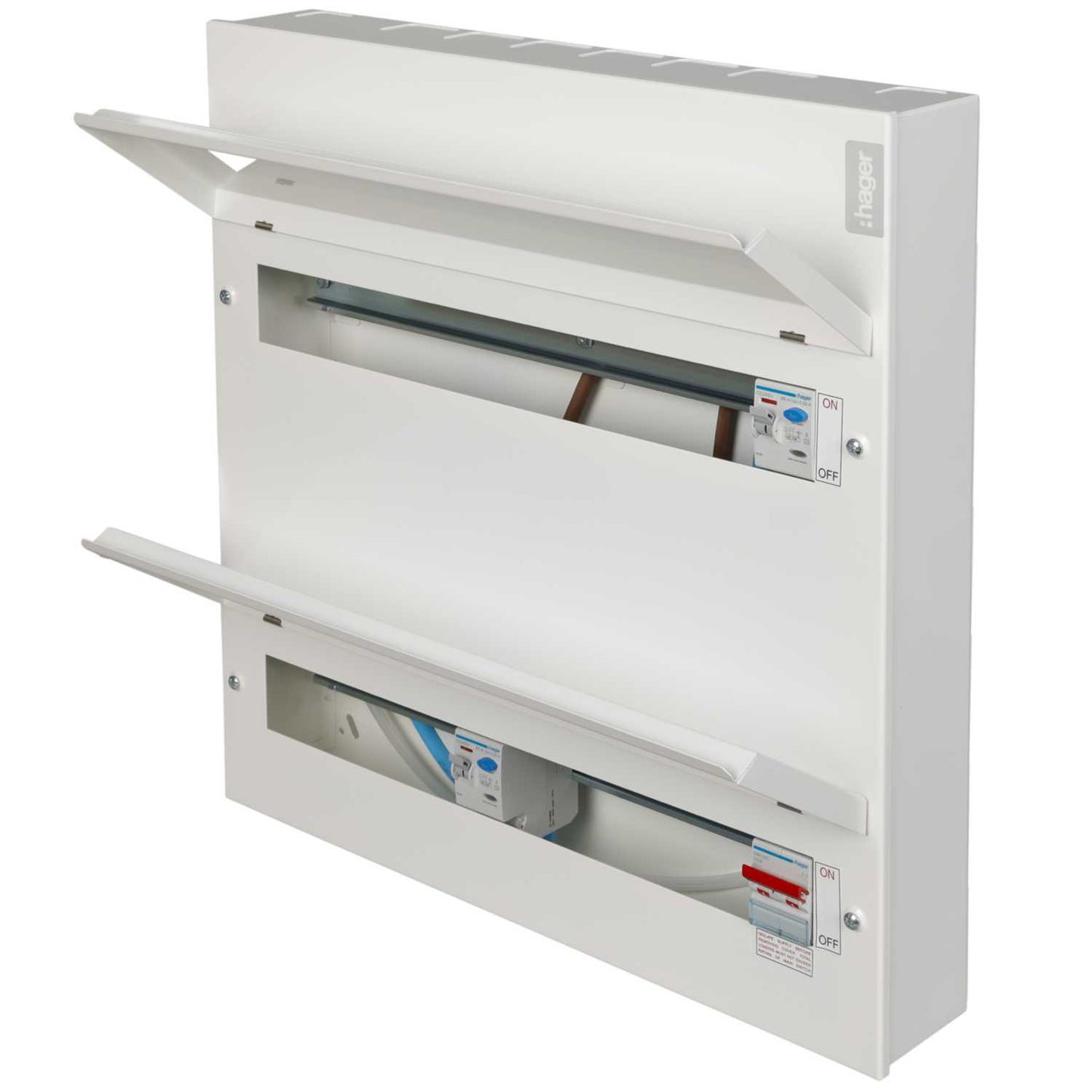 Hager 18 + 20 Dual Row Dual 100A RCD High Integrity Metal Clad Consumer Unit
