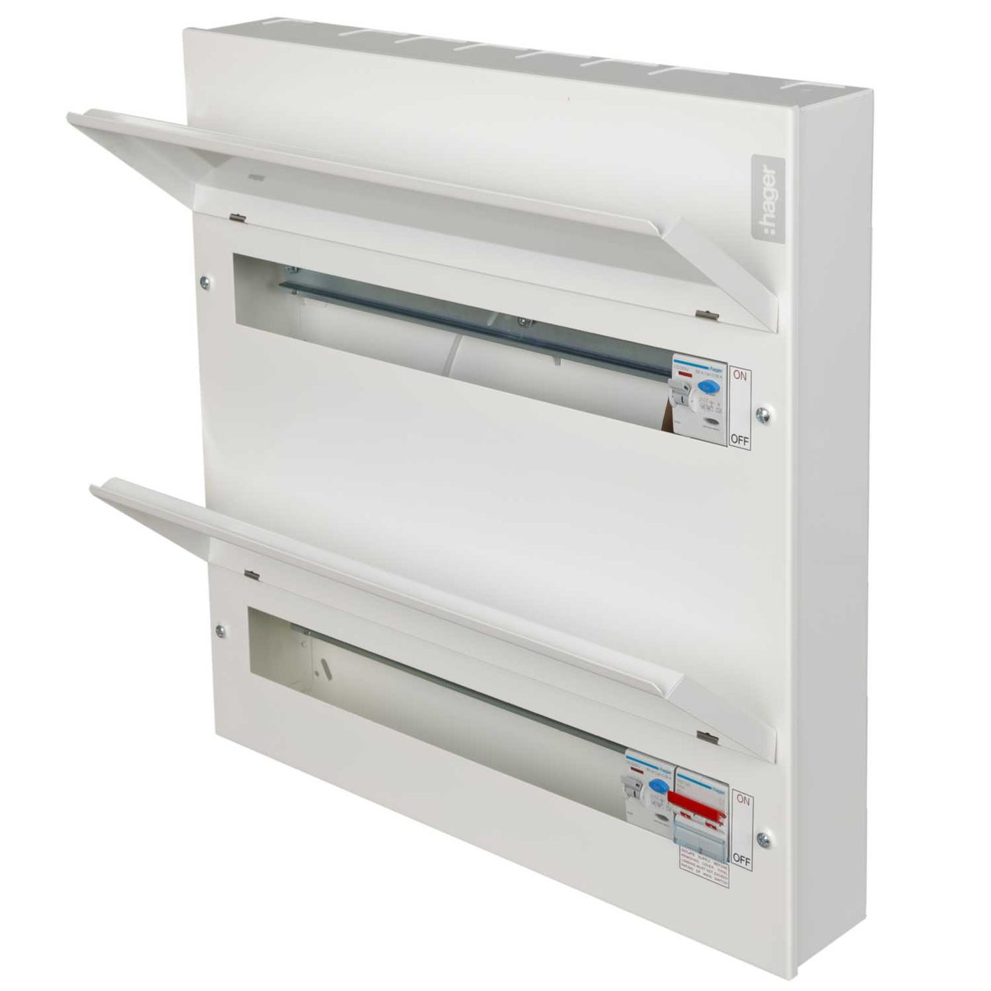 Hager 18 + 20 Dual Row Dual 100A RCD Split Load Metal Clad Consumer Unit