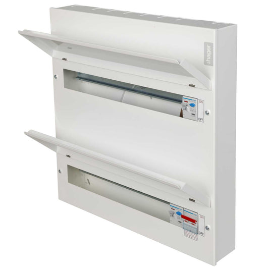 Hager 18 + 20 Dual Row Dual 100A RCD Split Load Metal Clad Consumer Unit