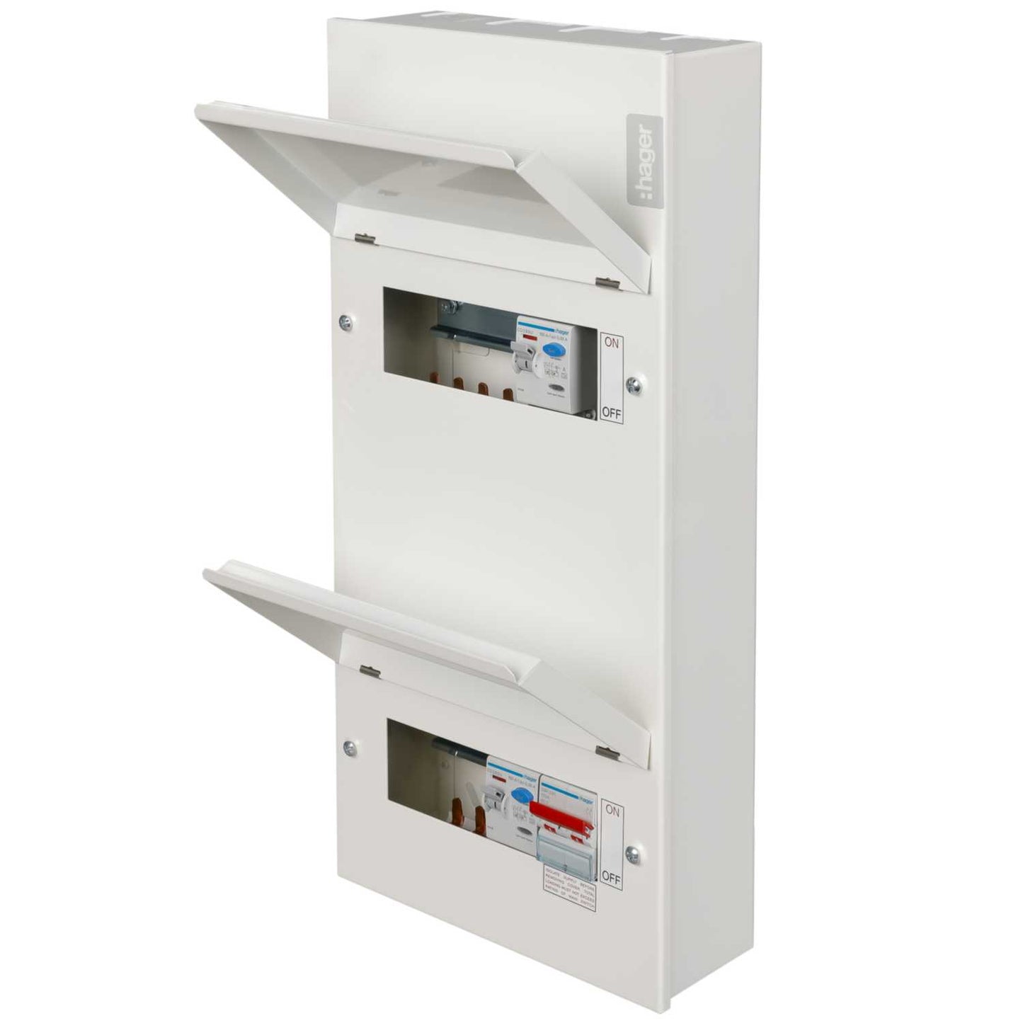 Hager 4 + 6 Dual Row Dual 100A RCD Split Load Metal Clad Consumer Unit