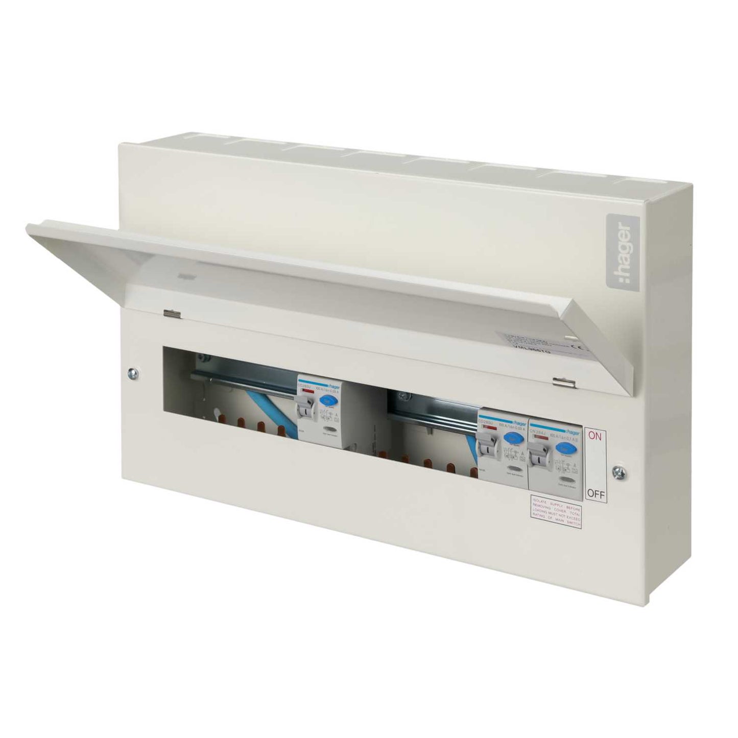 Hager 6 + 6 Time Delayed Dual 100A RCD Metal Clad Consumer Unit