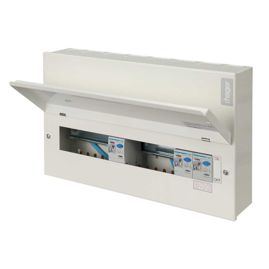 Hager 6 + 6 Time Delayed Dual 100A RCD Metal Clad Consumer Unit