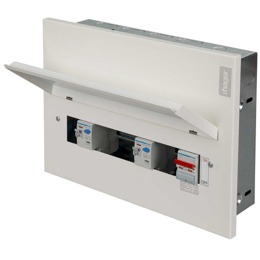 Hager 10 Way Dual 100A RCD High Integrity Flush Metal Clad Consumer Unit