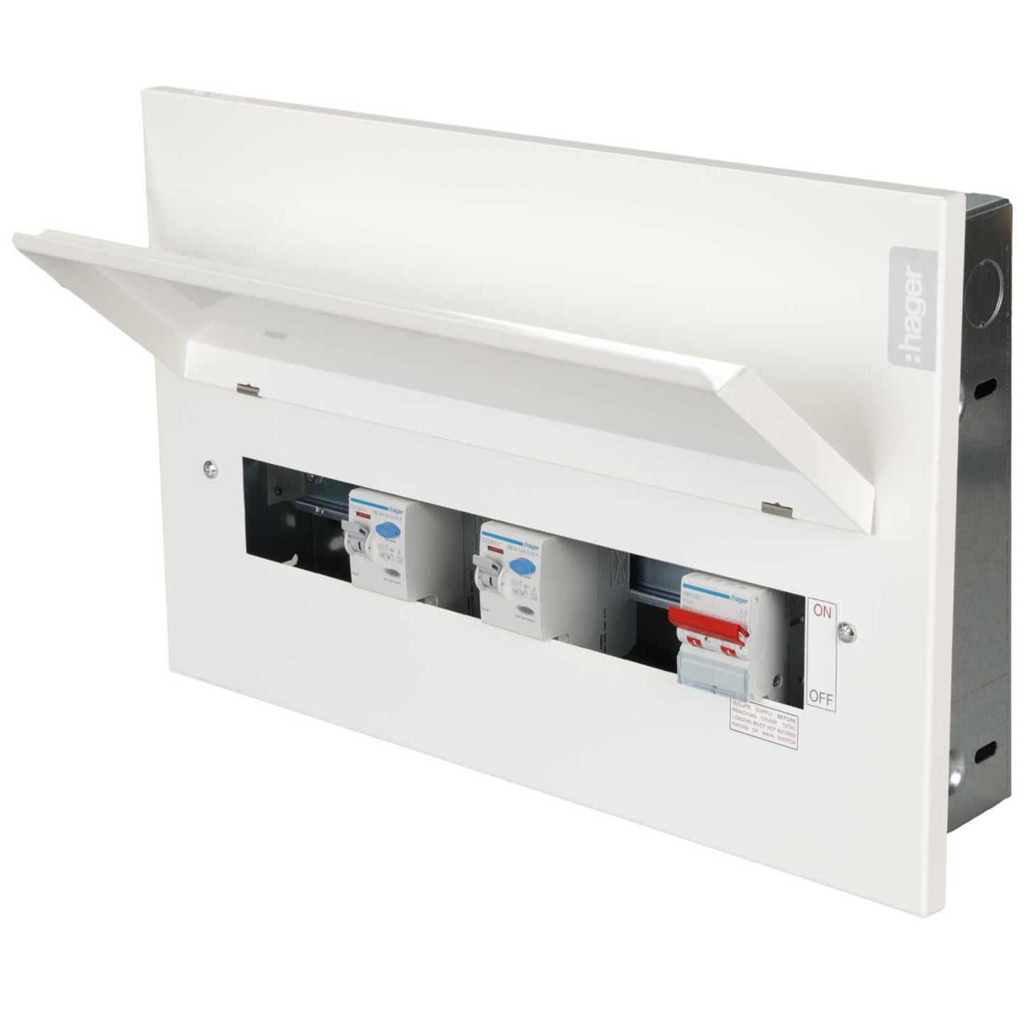 Hager 12 Way Dual 100A RCD High Integrity Flush Metal Clad Consumer Unit