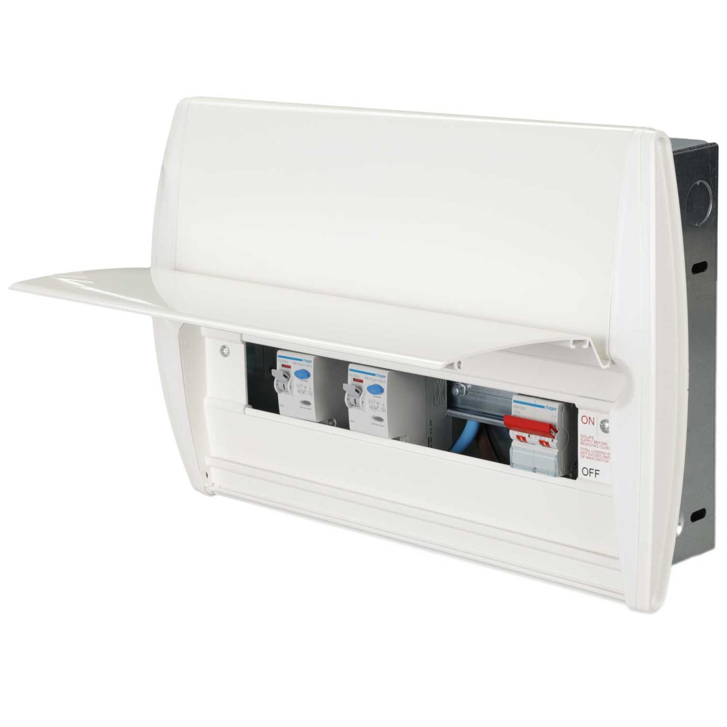 Hager 10 Way Dual 100A RCD High Integrity Flush Metal Clad Consumer Unit