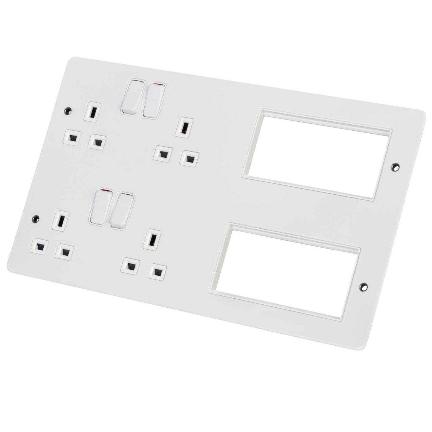 Hager Sollysta 8 Module Lounge Front Plate with 2 x 13A Double Sockets White Metal