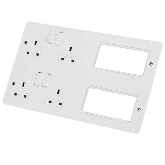 Hager Sollysta 8 Module Lounge Front Plate with 2 x 13A Double Sockets White Metal