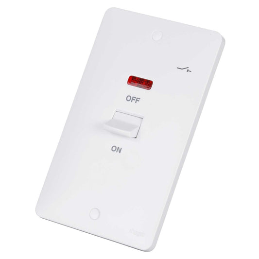 Hager Sollysta 50A DP 2 Gang Vertical Switch with Neon White