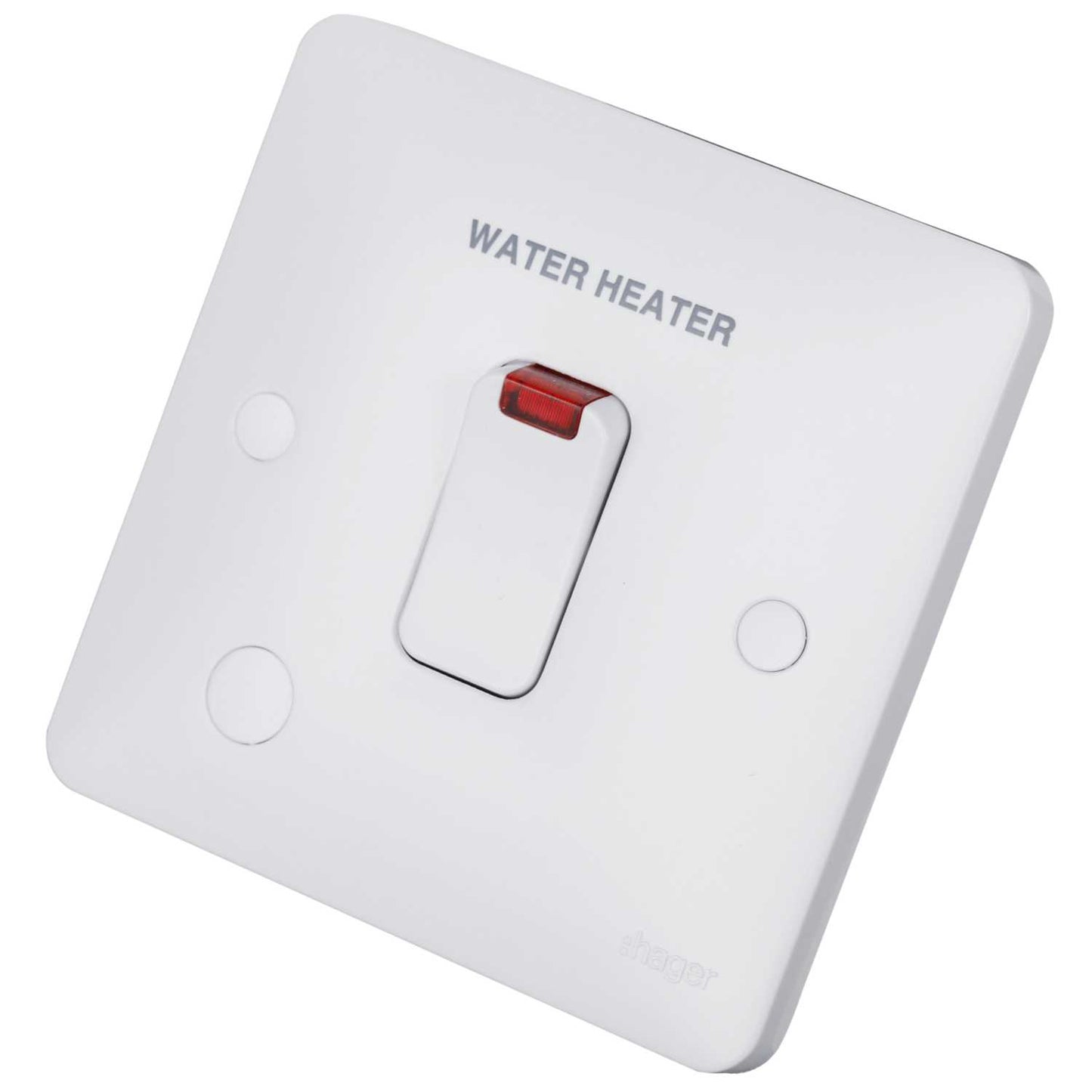 Hager Sollysta 20A DP Switch with Neon and Flex Outlet marked Water Heater White