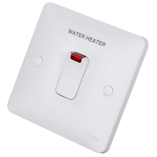 Hager Sollysta 20A DP Switch with Neon marked Water Heater White