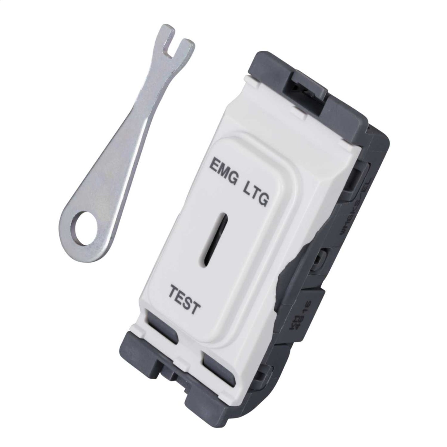 Hager Sollysta 20A Double Pole Grid Key Switch marked Emergency Lighting Test
