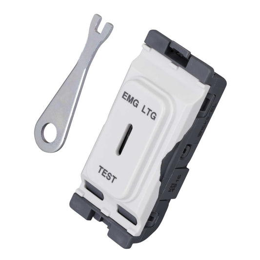 Hager Sollysta 20A Double Pole Grid Key Switch marked Emergency Lighting Test