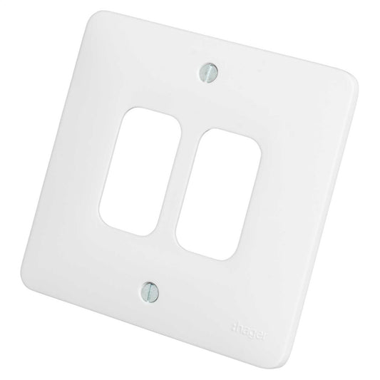 Hager Sollysta 2 Gang Grid Front Plate White