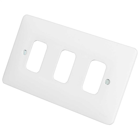 Hager Sollysta 3 Gang Grid Front Plate White