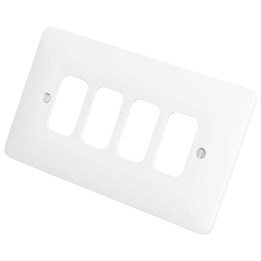 Hager Sollysta 4 Gang Grid Front Plate White