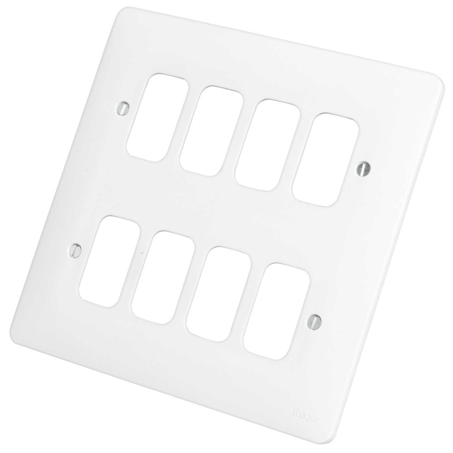 Hager Sollysta 8 Gang Grid Front Plate White