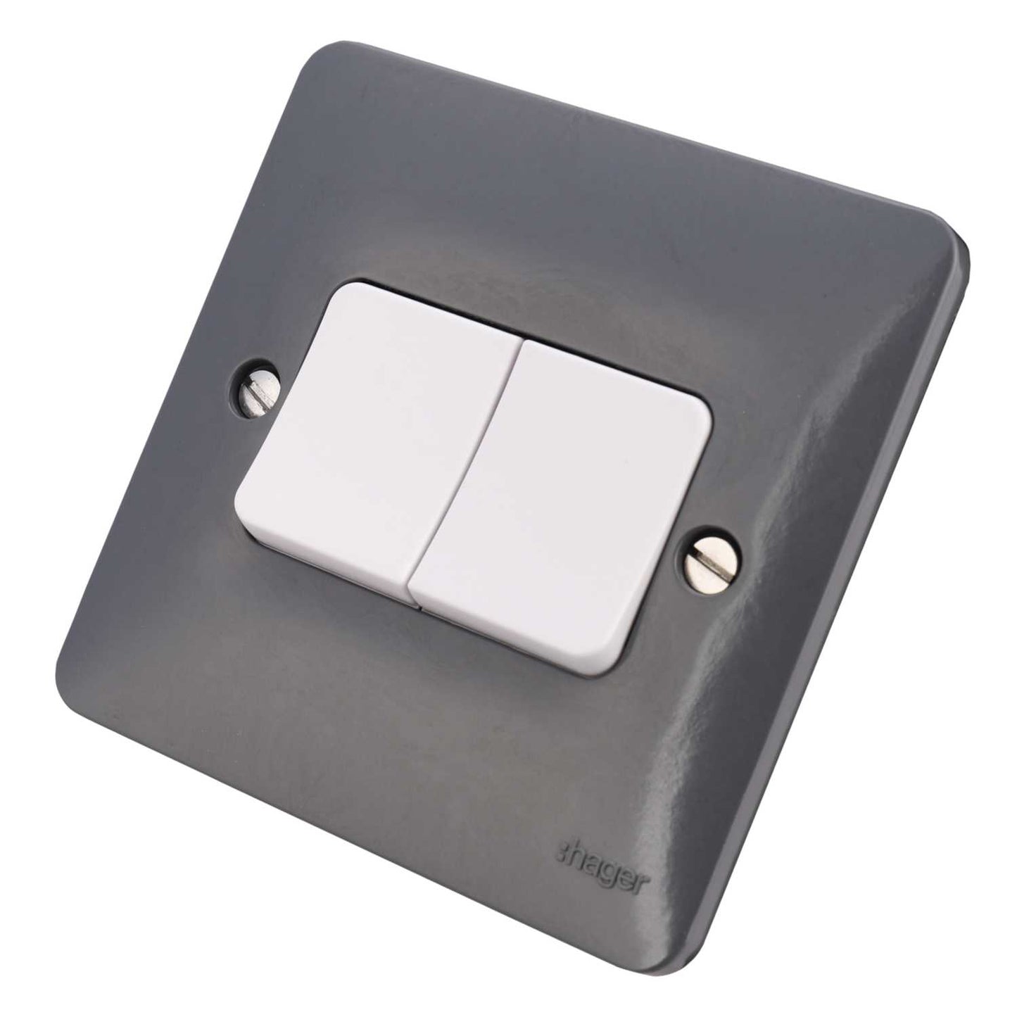 Hager Sollysta 10A 2 Gang 2 Way Switch Part M Wide Rocker Grey