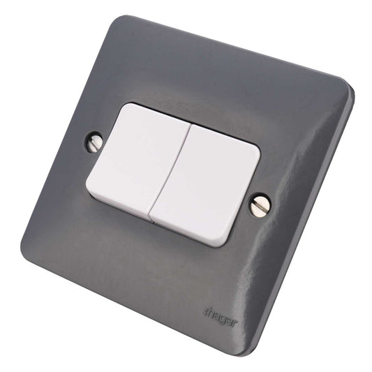 Hager Sollysta 10A 2 Gang 2 Way Switch Part M Wide Rocker Grey