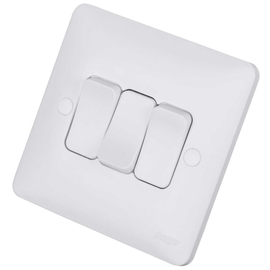 Hager Sollysta 10A 3 Gang 2 Way Light Switch White