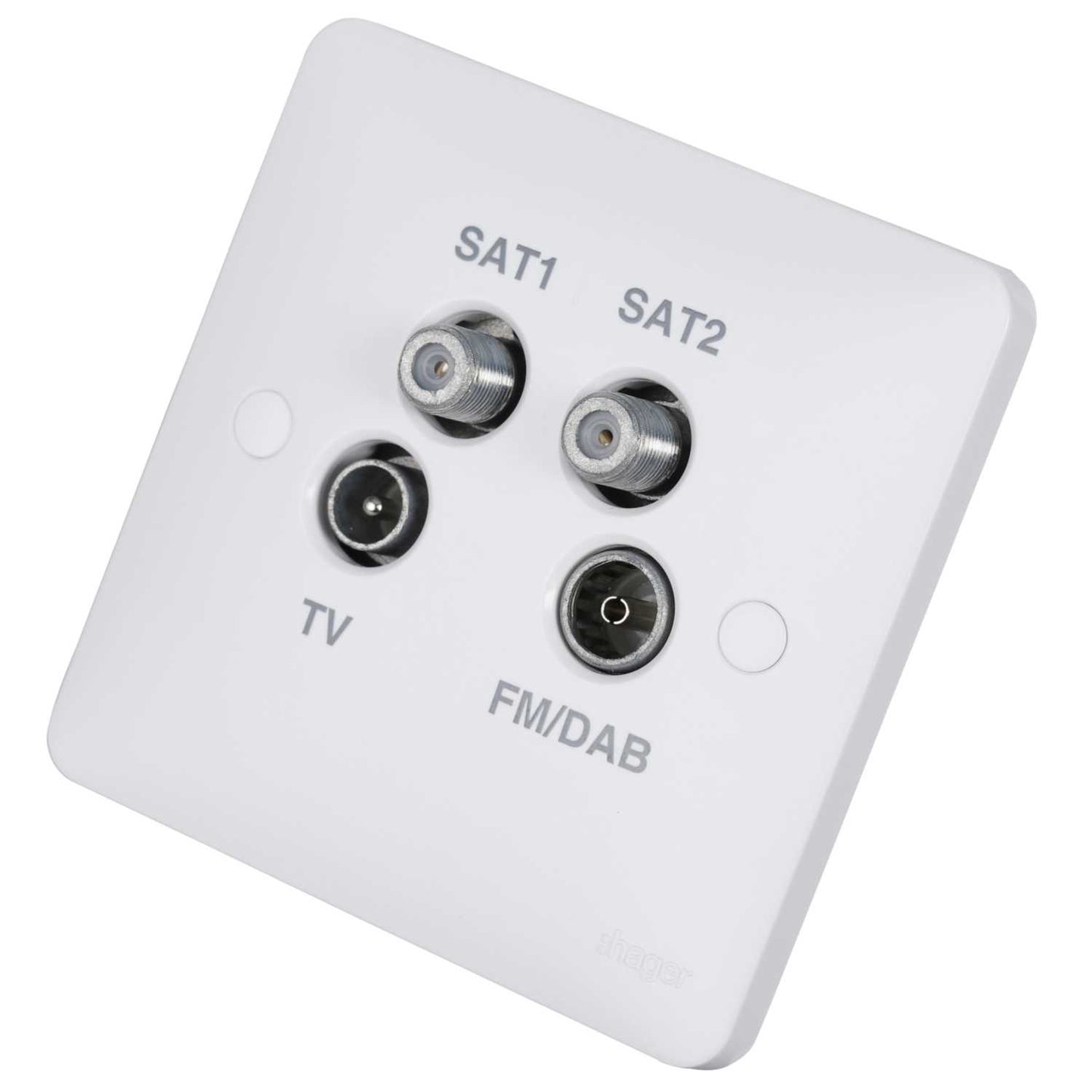 Hager Sollysta 1 Gang Quadplexer Coaxial FM / DAB and Twin Satellite Socket White