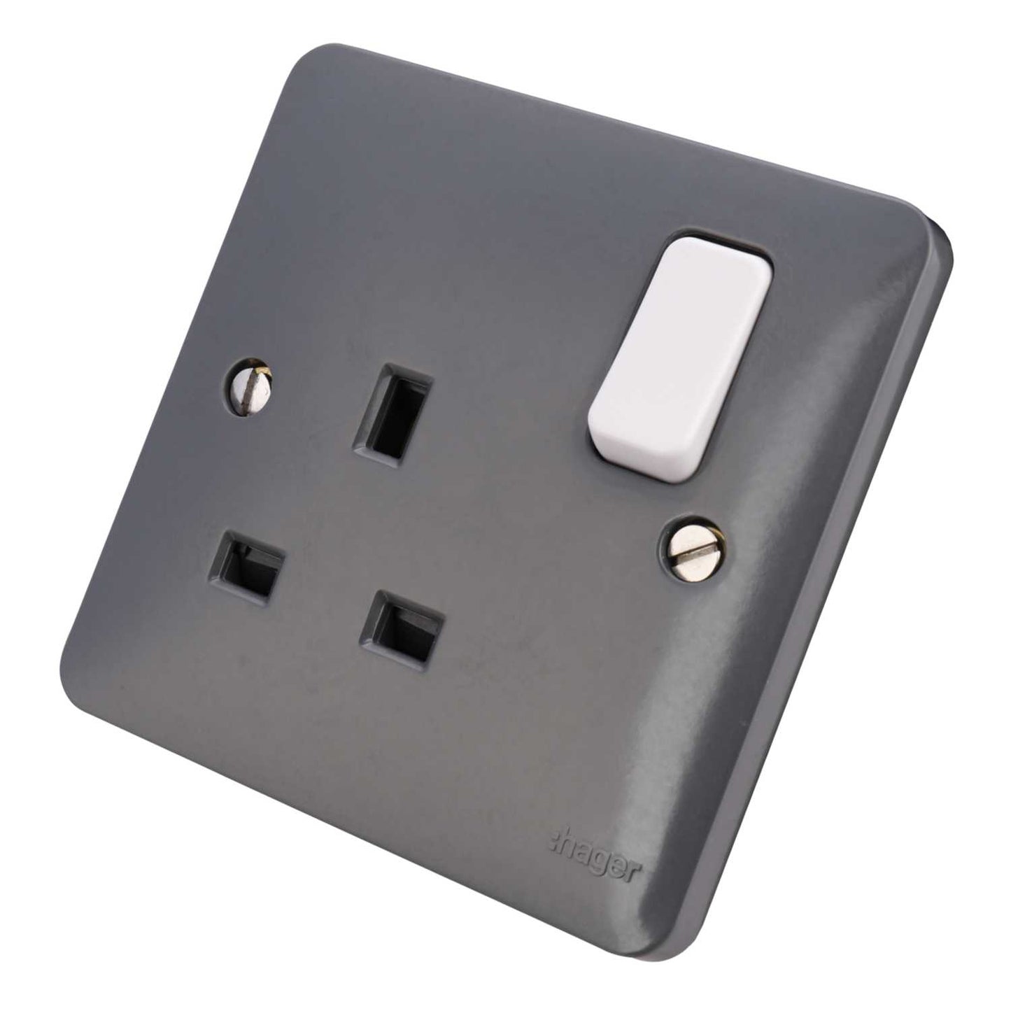 Hager Sollysta 13A DP 1 Gang Switched Socket Part M Grey