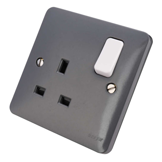 Hager Sollysta 13A DP 1 Gang Switched Socket Part M Grey