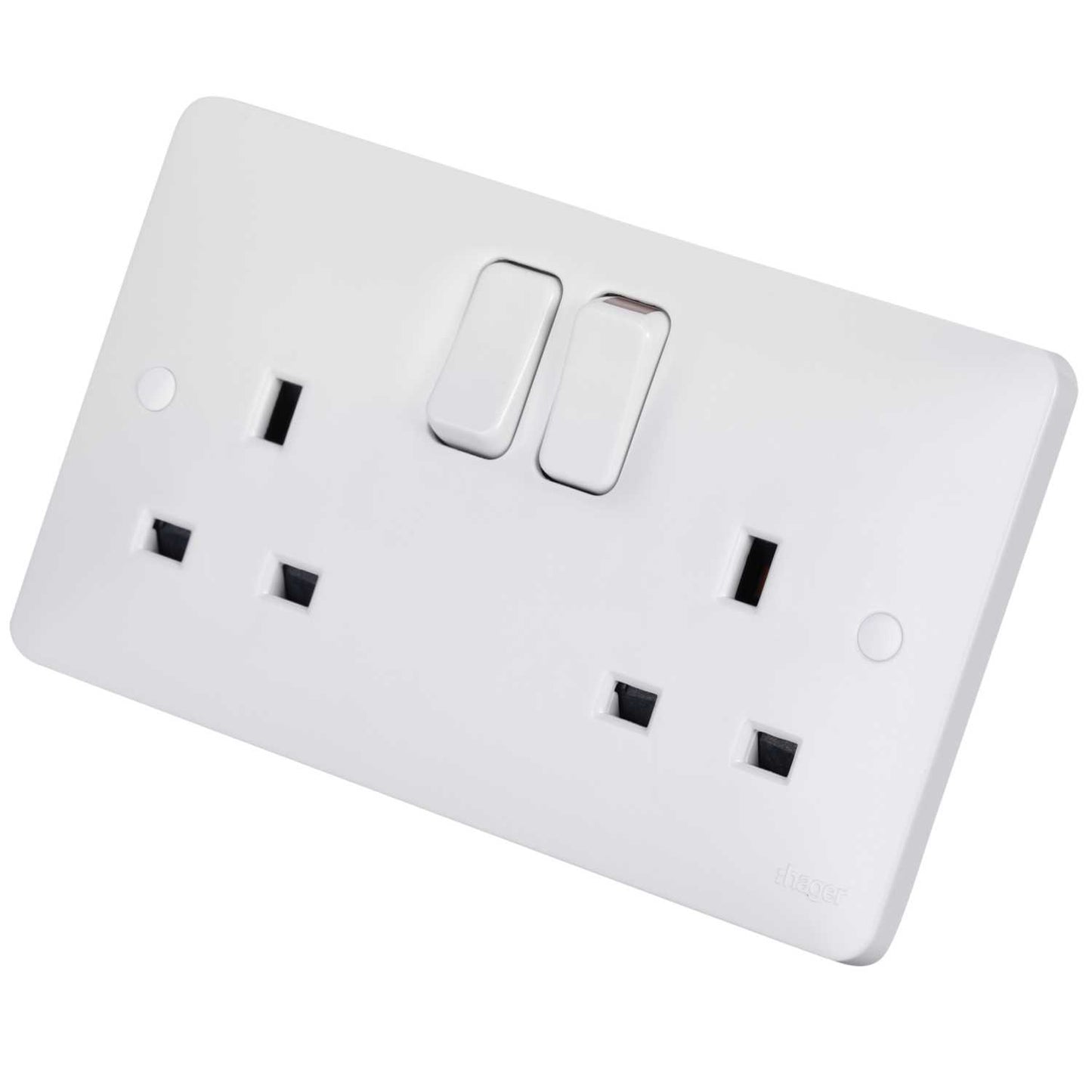 Hager Sollysta 13A DP 2 Gang Switched Socket White