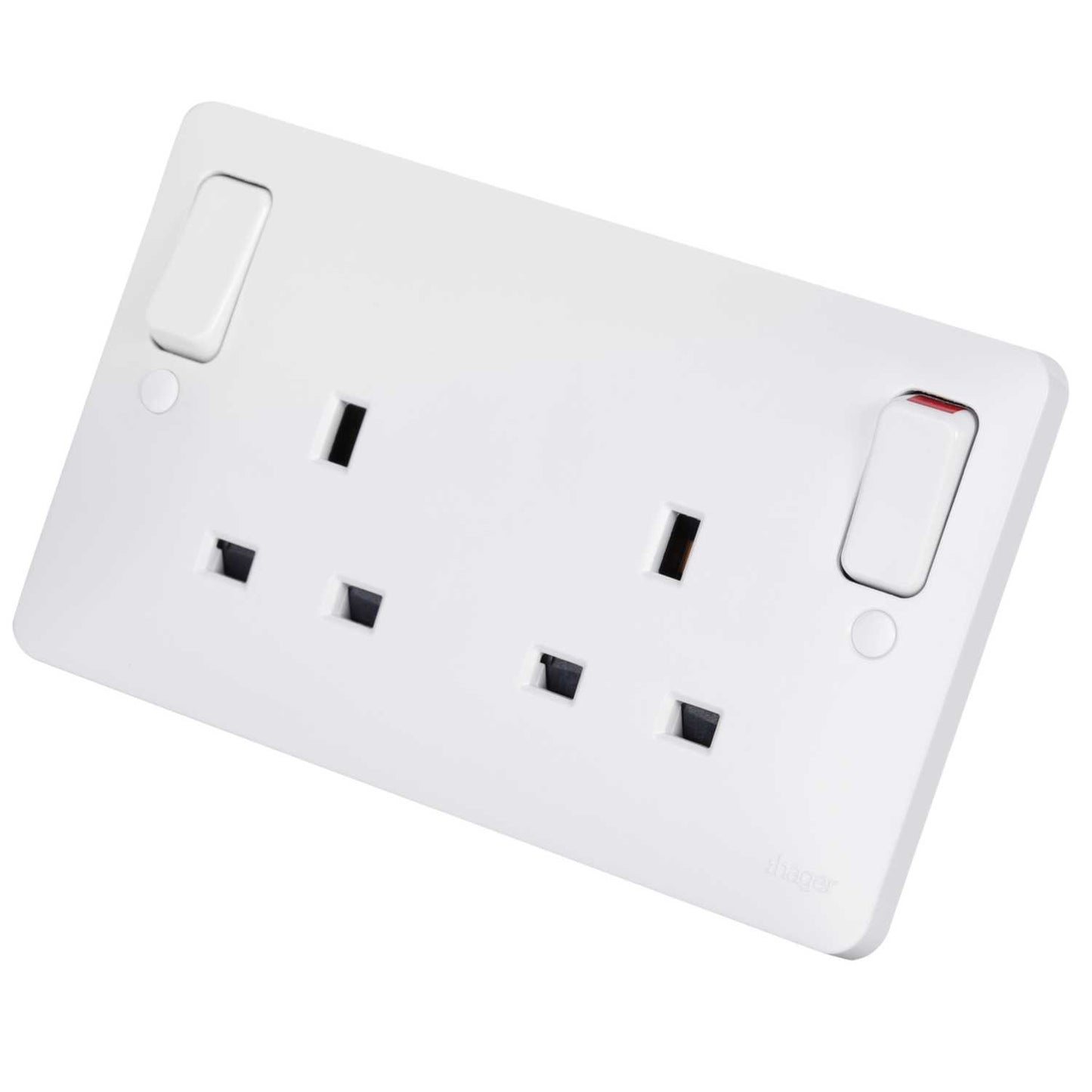 Hager Sollysta 13A DP 2 Gang Switched Socket with Outboard Rockers White