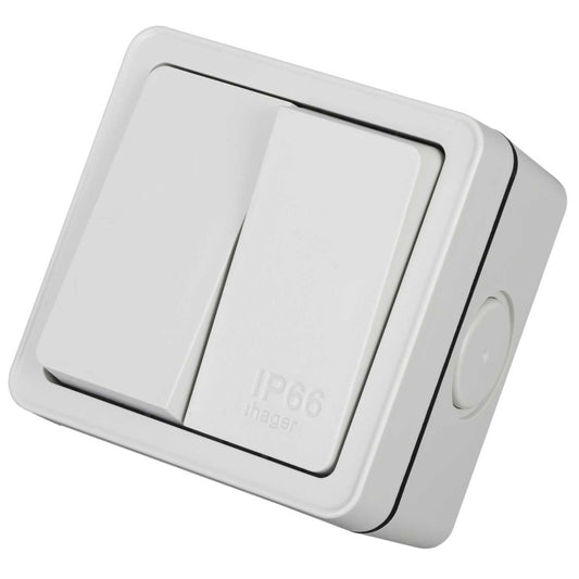 Hager Sollysta 10A 2 Gang 2 Way Switch IP66 Grey
