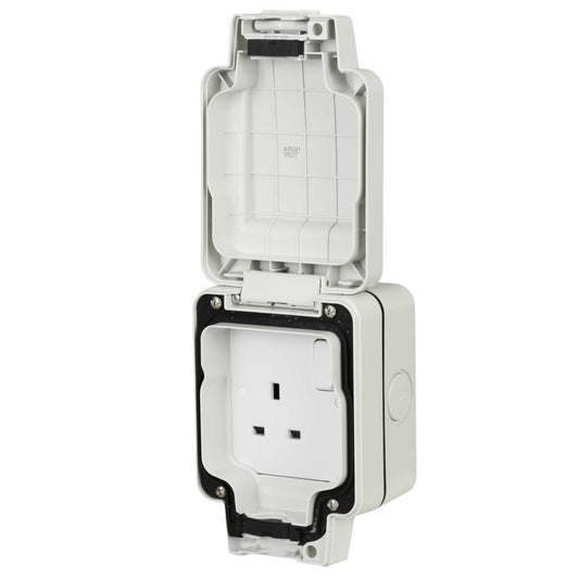 Hager Sollysta 13A 1 Gang Double Pole Switched Socket IP66 Grey