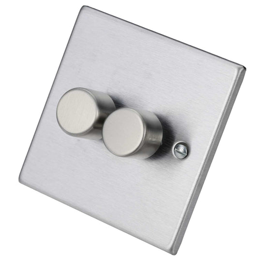 Hamilton 100W 2 Gang 2 Way LED Dimmer Switch Satin Steel
