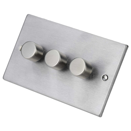 Hamilton 100W 3 Gang 2 Way LED Dimmer Switch Satin Steel