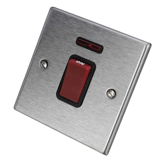 Hamilton 45A DP 1 Gang Switch with Neon Black Insert Satin Steel