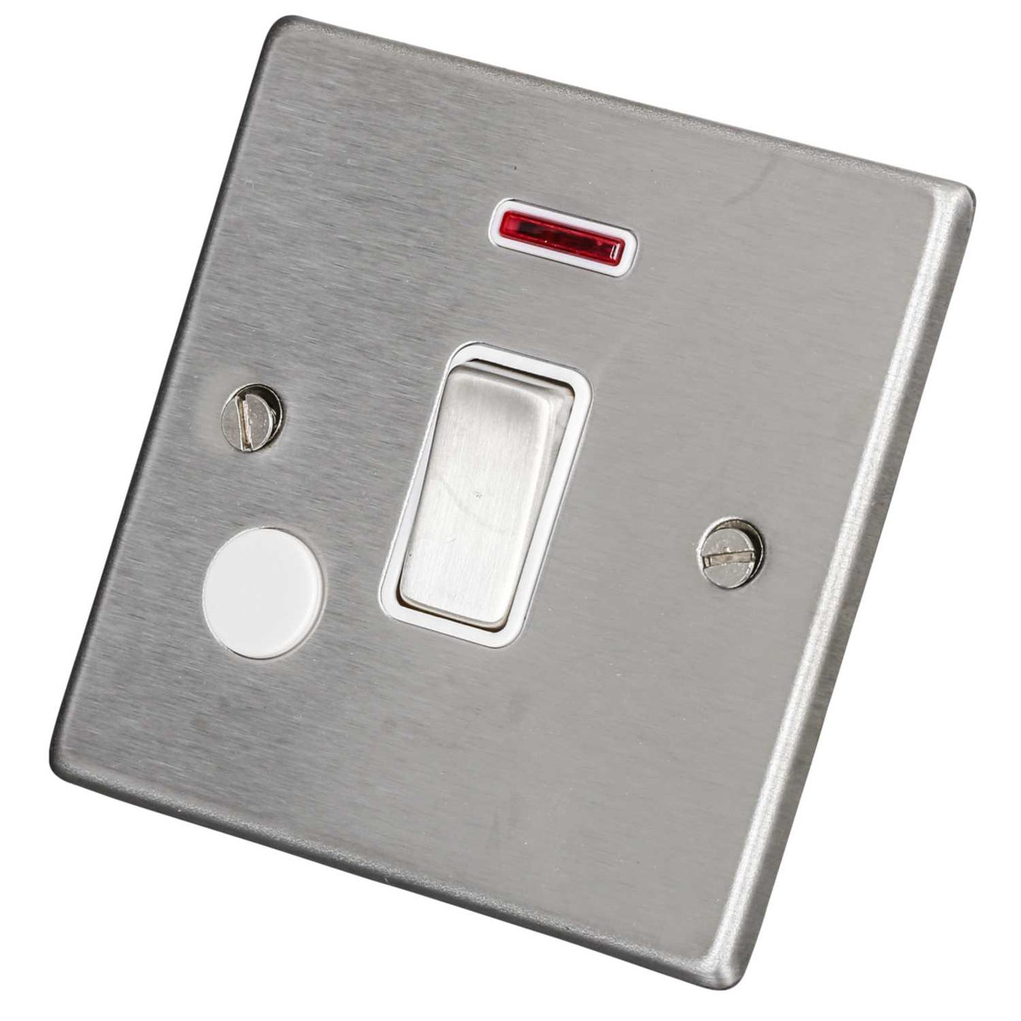 Hamilton 20A DP Switch with Neon and Flex Outlet White Insert Satin Steel