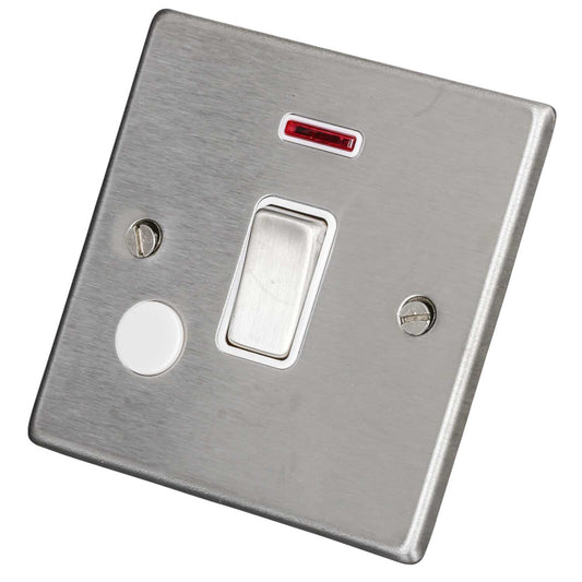Hamilton 20A DP Switch with Neon and Flex Outlet White Insert Satin Steel
