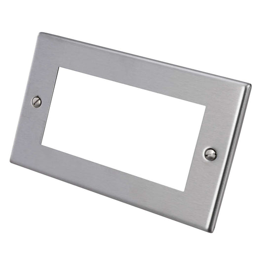 Hamilton 2 Gang 4 Module Face Plate with Grid Satin Steel