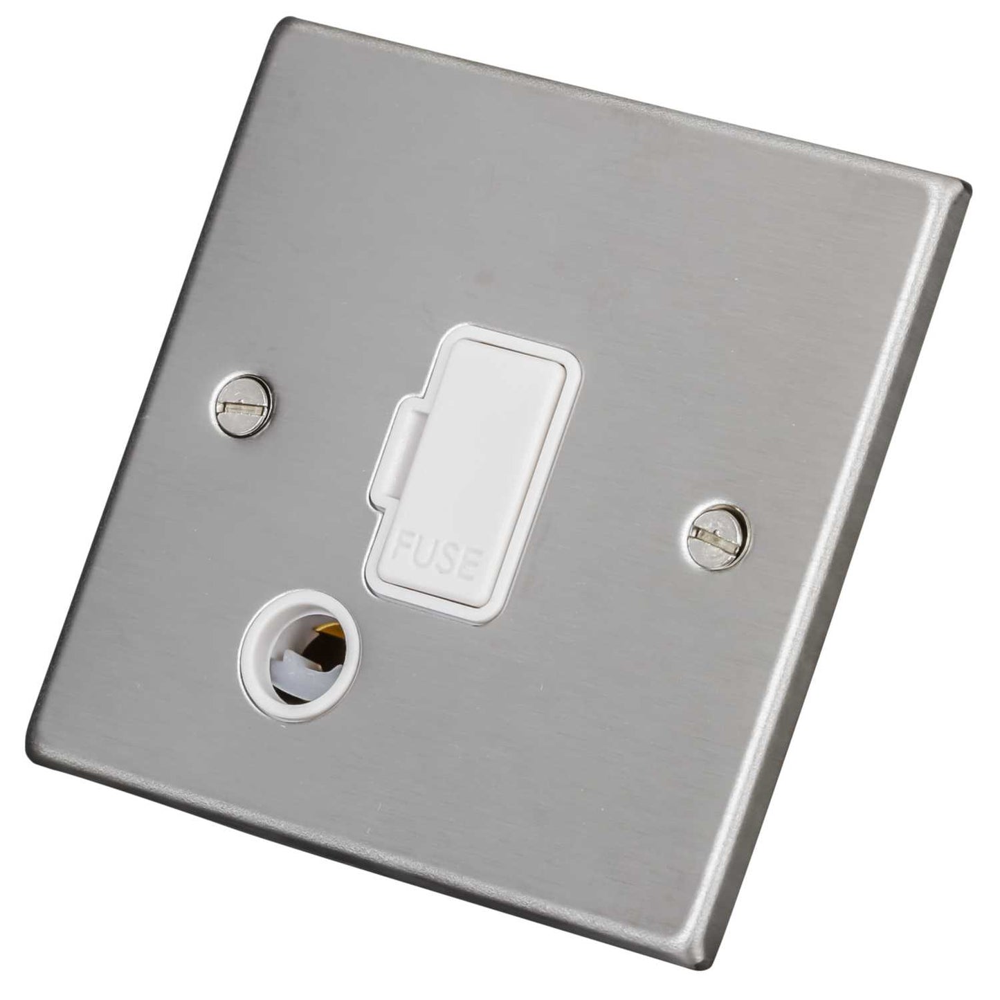 Hamilton 13A Unswitched Fused Spur with Neon and Flex Outlet White Insert Satin Steel
