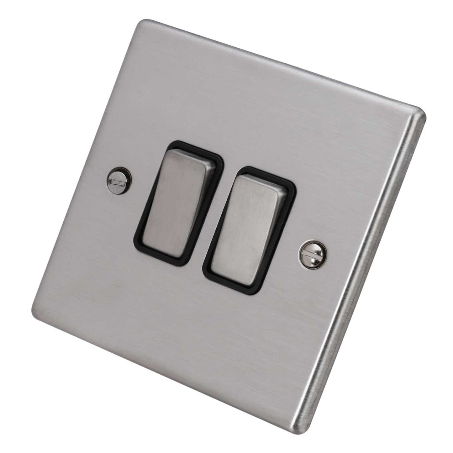Hamilton 10A 2 Gang 2 Way Light Switch Black Insert Satin Steel