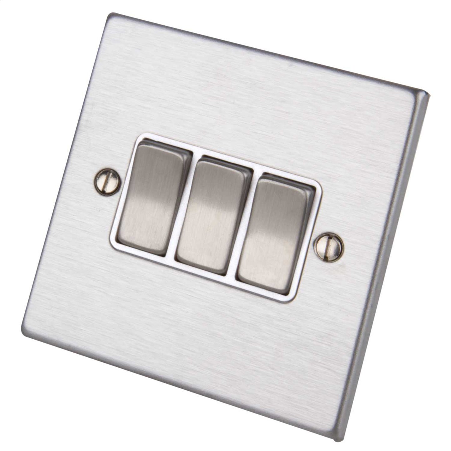 Hamilton 10A 3 Gang 2 Way Light Switch White Insert Satin Steel