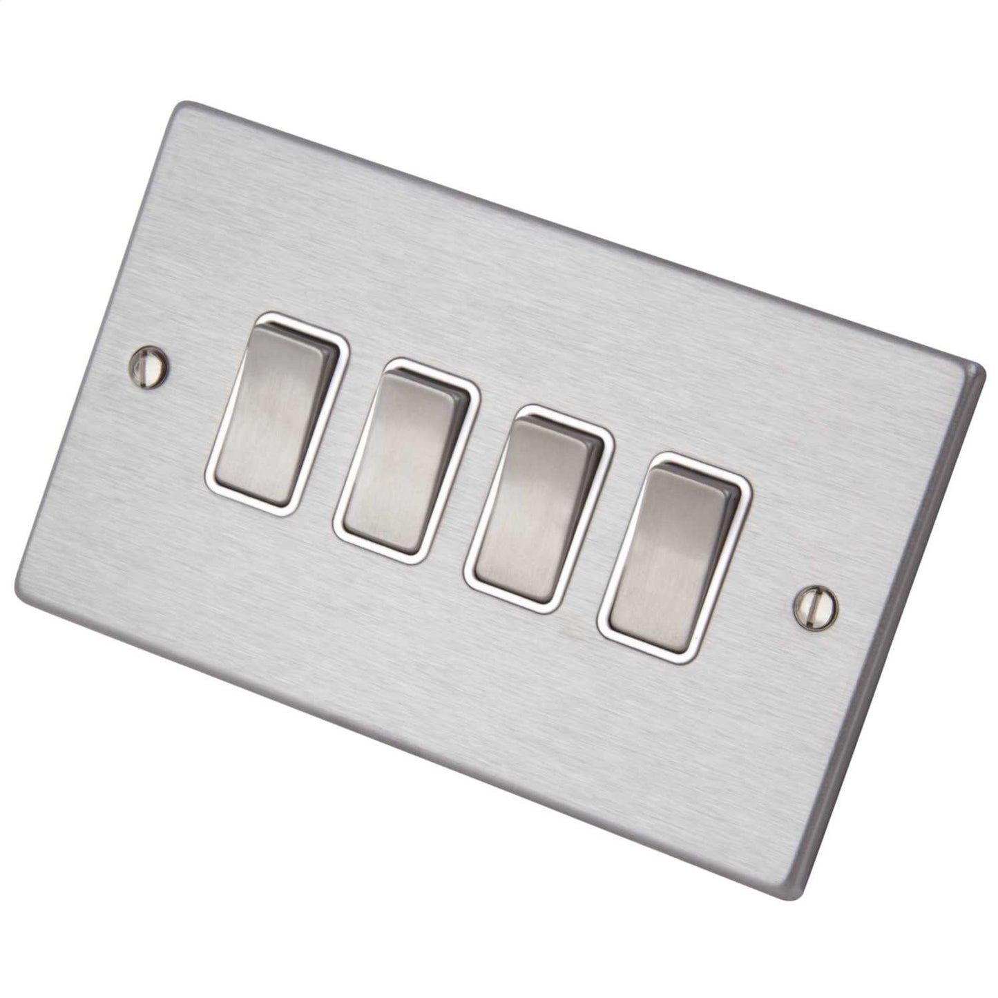 Hamilton 10A 4 Gang 2 Way Light Switch White Insert Satin Steel