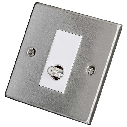 Hamilton 1 Gang Non Isolated Satellite Outlet White Insert Satin Steel