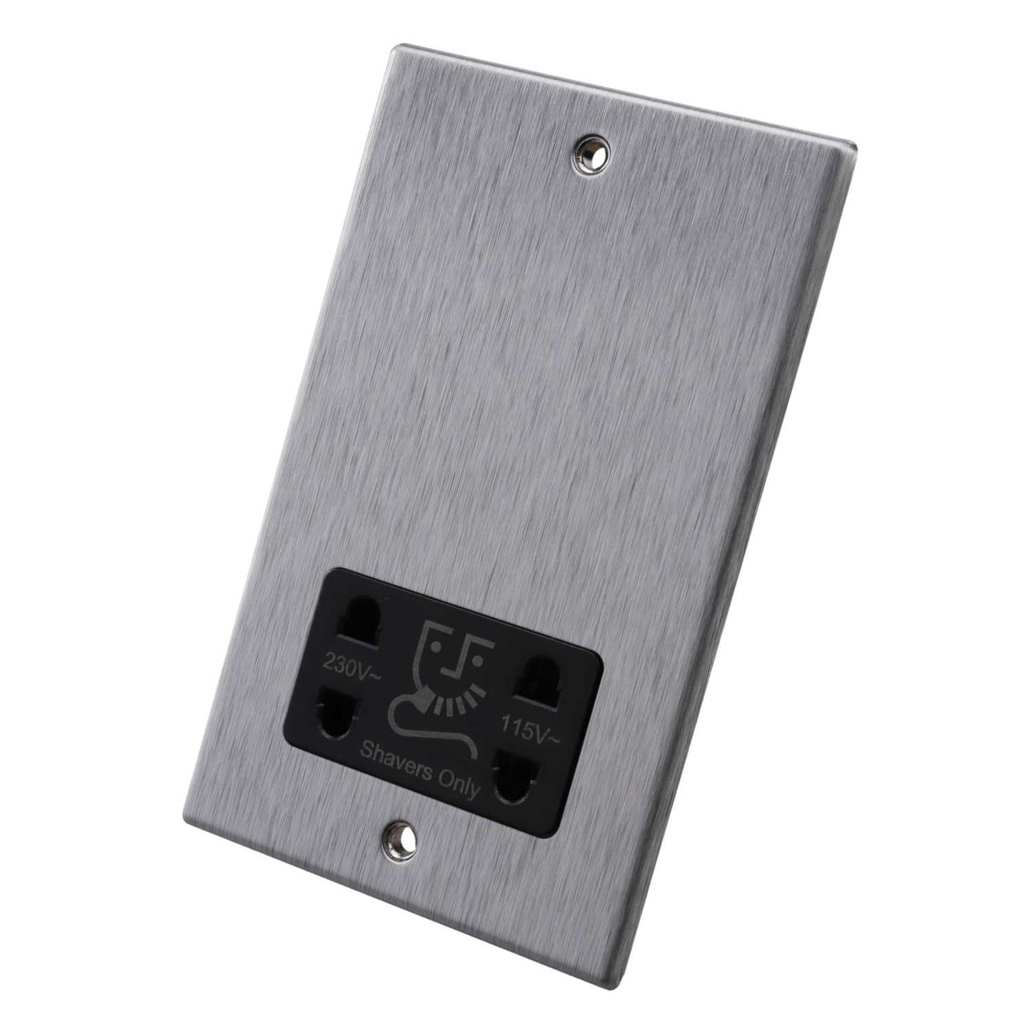 Hamilton Dual Voltage Shaver Socket Black Insert Satin Steel