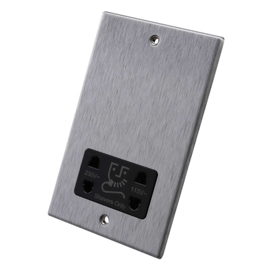 Hamilton Dual Voltage Shaver Socket Black Insert Satin Steel