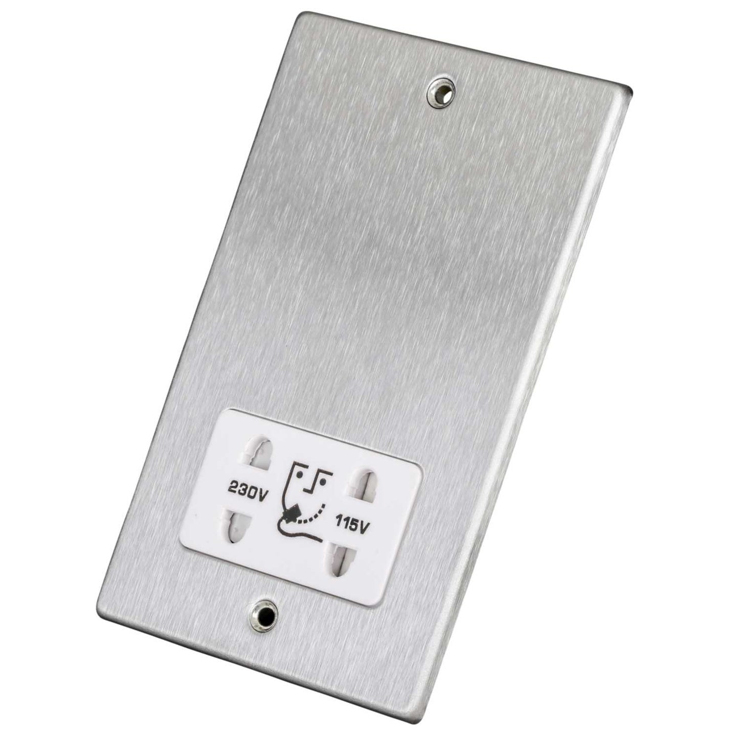 Hamilton Dual Voltage Shaver Socket White Insert Satin Steel