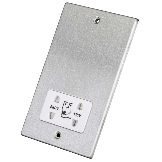 Hamilton Dual Voltage Shaver Socket White Insert Satin Steel
