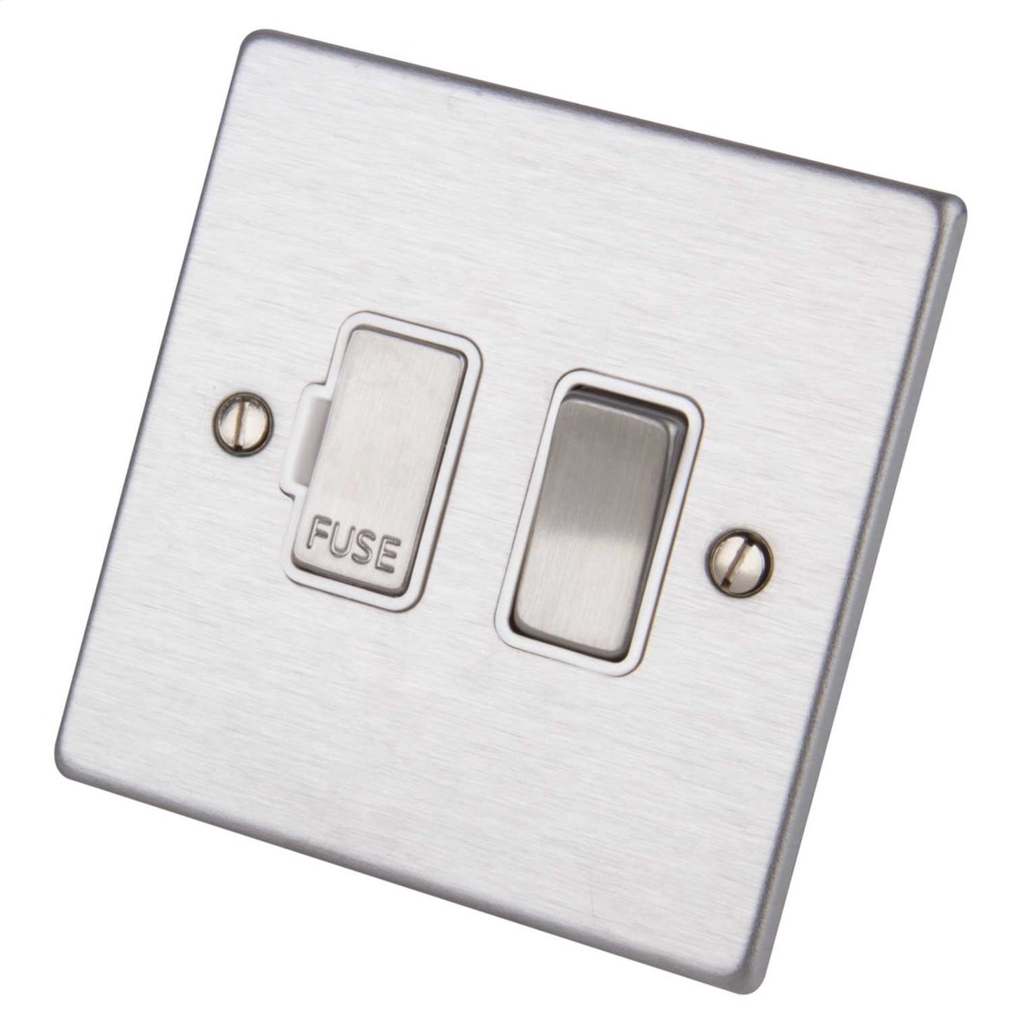 Hamilton 13A DP 1 Gang Switched Fused Spur White Insert Satin Steel